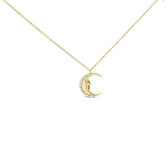 14K Yellow Gold 1/10 Cttw Diamond Crescent Man on the Moon 18" Pendant Necklace (H-I Color, SI1-SI2 Clarity)