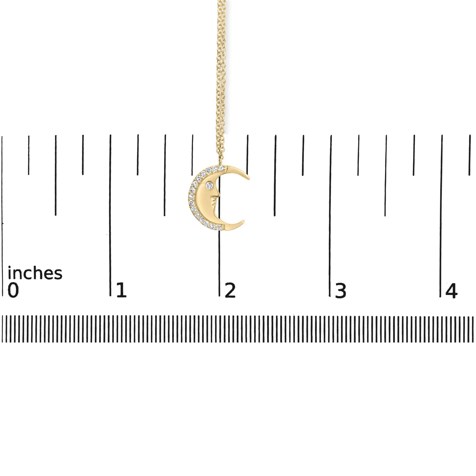 14K Yellow Gold 1/10 Cttw Diamond Crescent Man on the Moon 18" Pendant Necklace (H-I Color, SI1-SI2 Clarity)