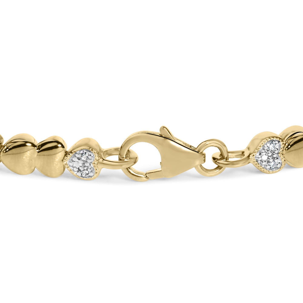 Gold Vermeil .925 Sterling Silver 1/7 Cttw Diamond Puff Heart Bangle Bracelet