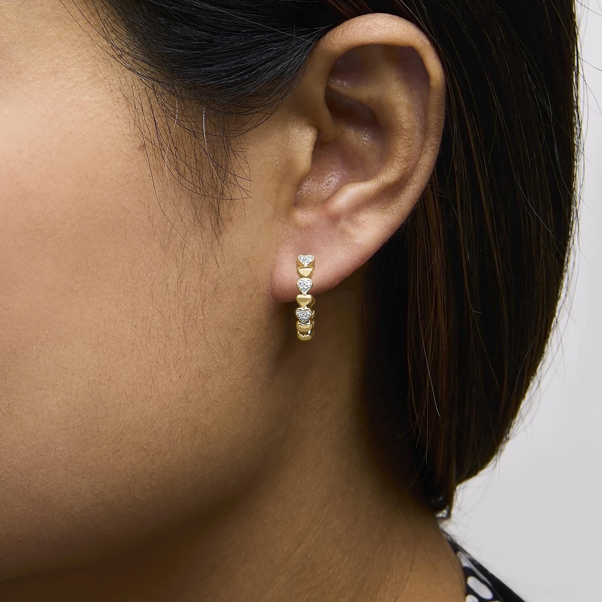 Gold Vermeil Diamond Accent Mini Heart Hoop Earring