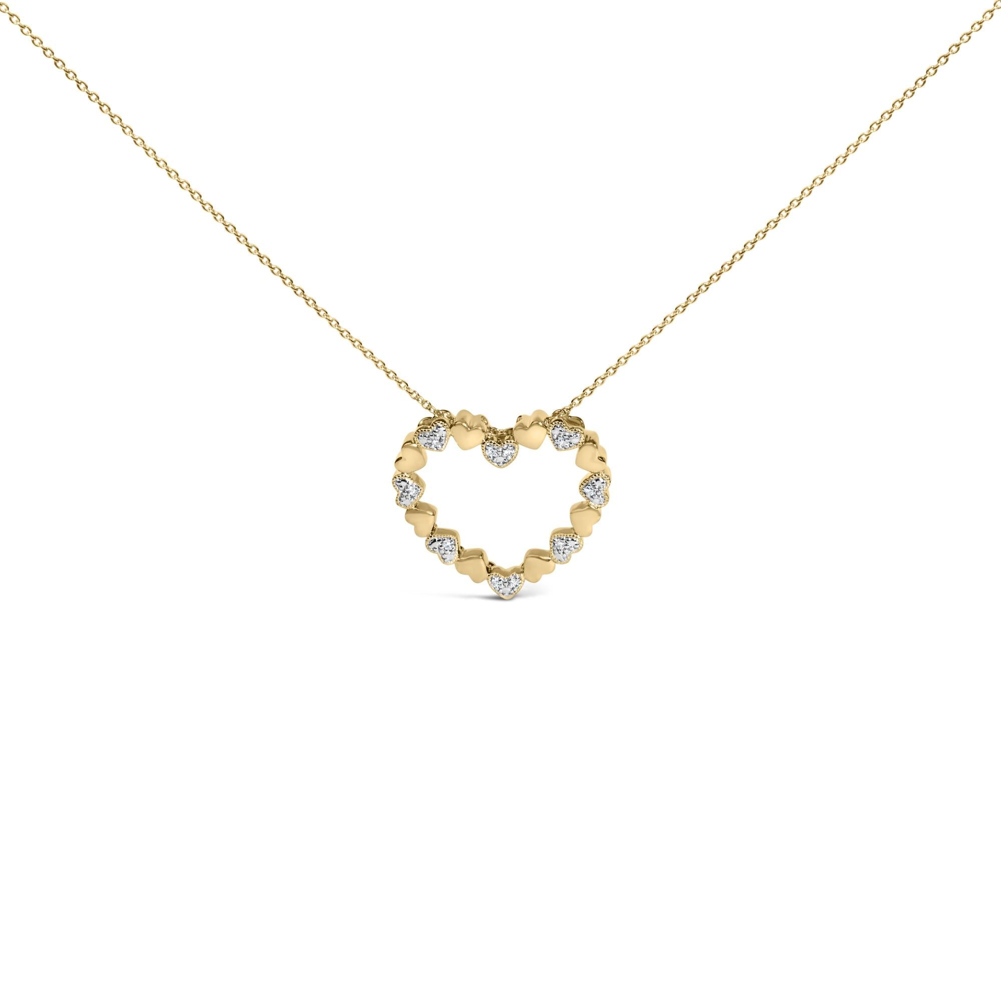 24 KT Gold Vermeil Diamond Accent Puffed Heart Pendant Necklace