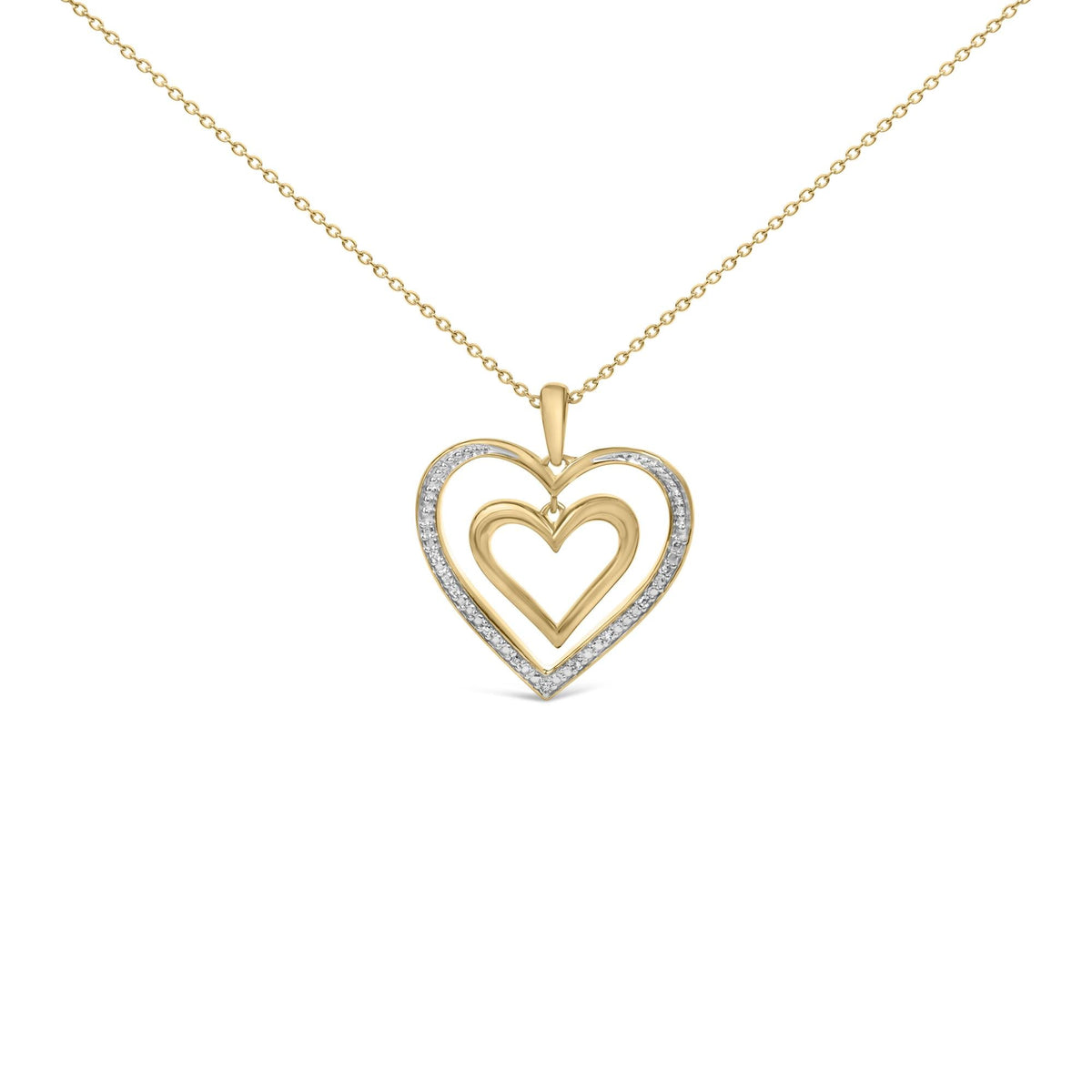24 KT Gold Vermeil Diamond Accent Double Heart Pendant Necklace