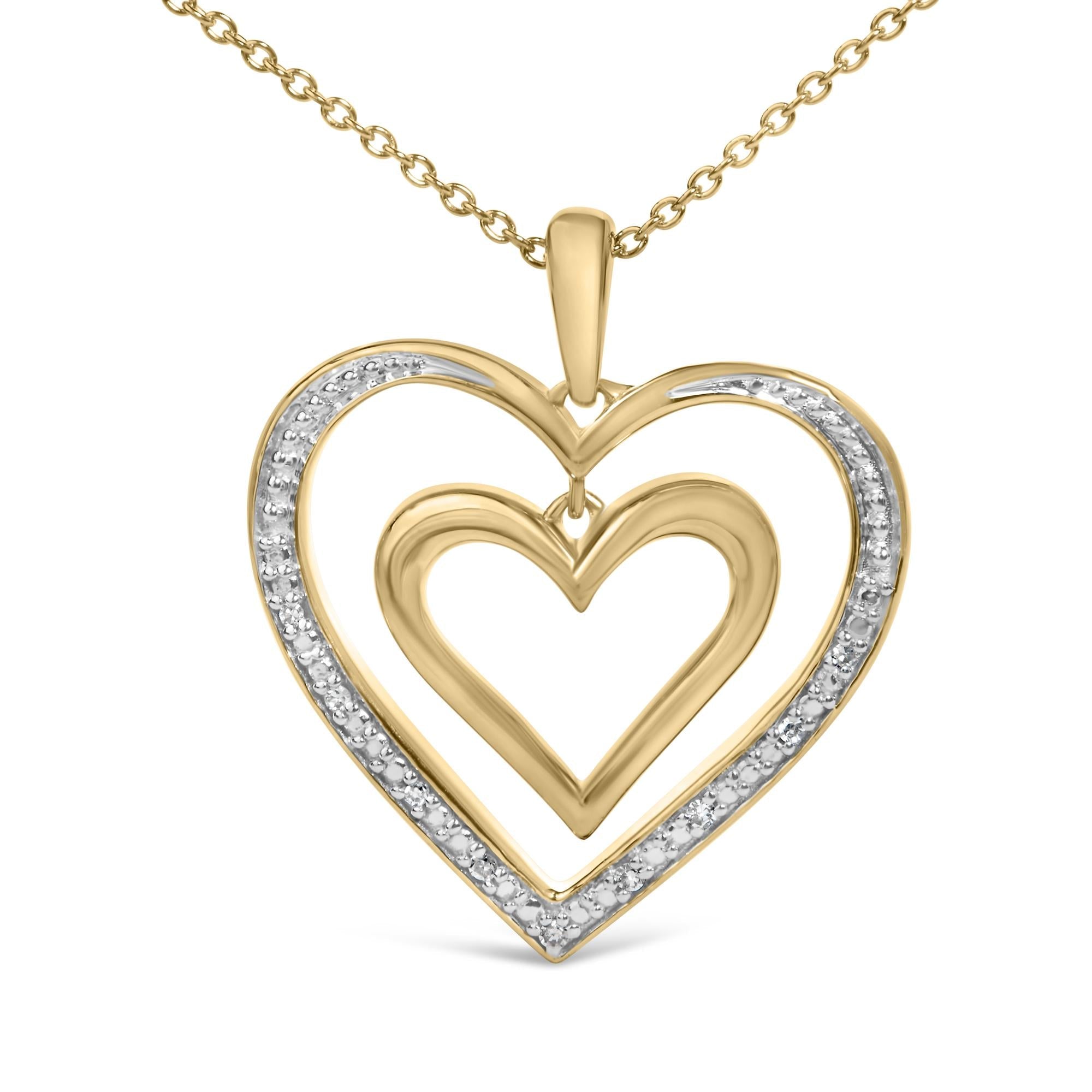 24 KT Gold Vermeil Diamond Accent Double Heart Pendant Necklace