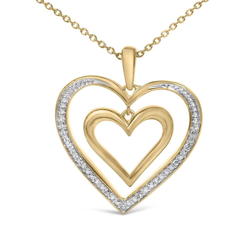 24 KT Gold Vermeil Diamond Accent Double Heart Pendant Necklace