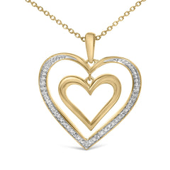 24 KT Gold Vermeil Diamond Accent Double Heart Pendant Necklace