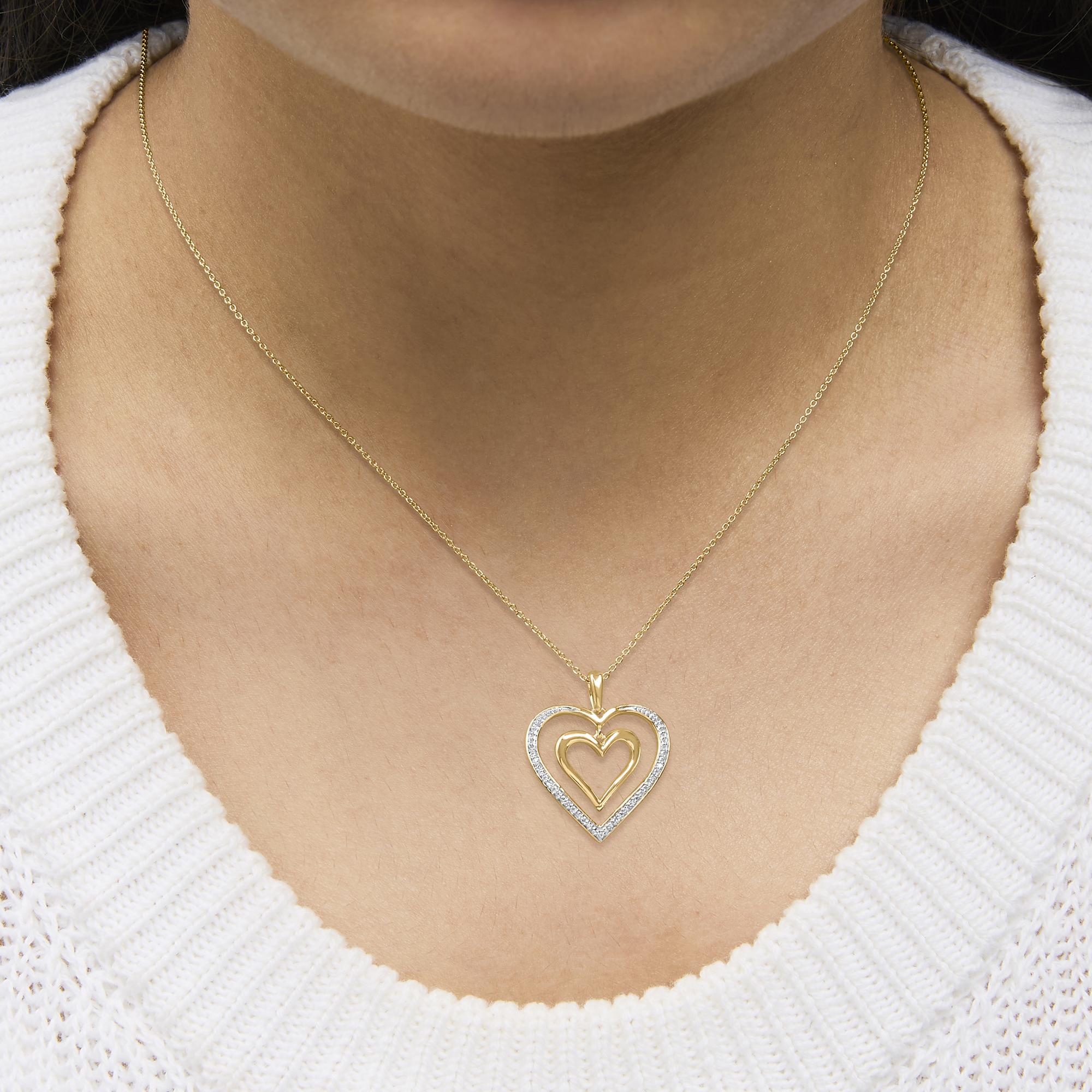 24 KT Gold Vermeil Diamond Accent Double Heart Pendant Necklace