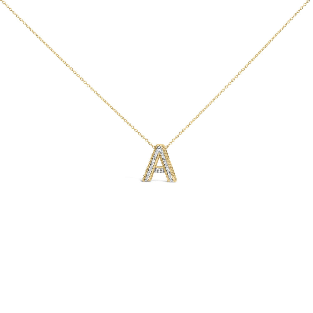 Yellow Gold Vermeil .925 Sterling Silver Diamond Accent "A-Z" Initial Bubble Pendant Necklace