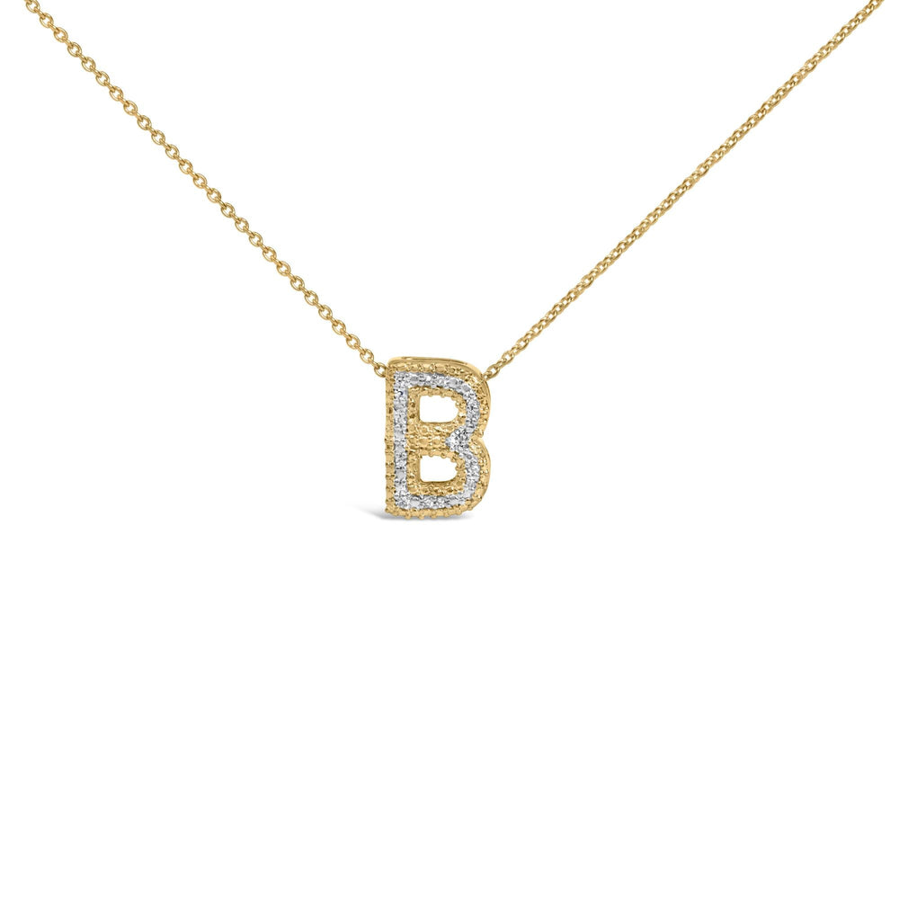 Yellow Gold Vermeil .925 Sterling Silver Diamond Accent "A-Z" Initial Bubble Pendant Necklace