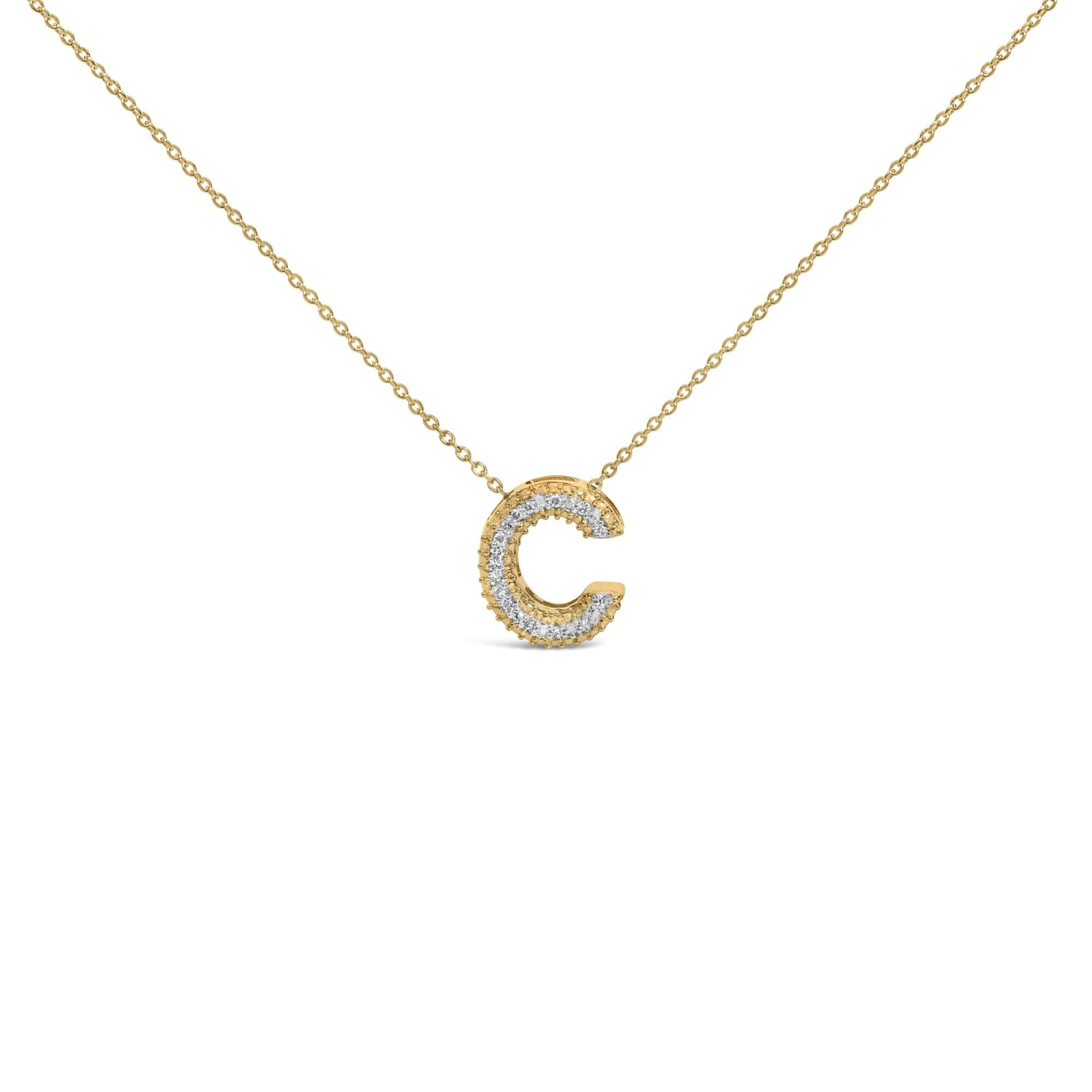Yellow Gold Vermeil .925 Sterling Silver Diamond Accent "A-Z" Initial Bubble Pendant Necklace