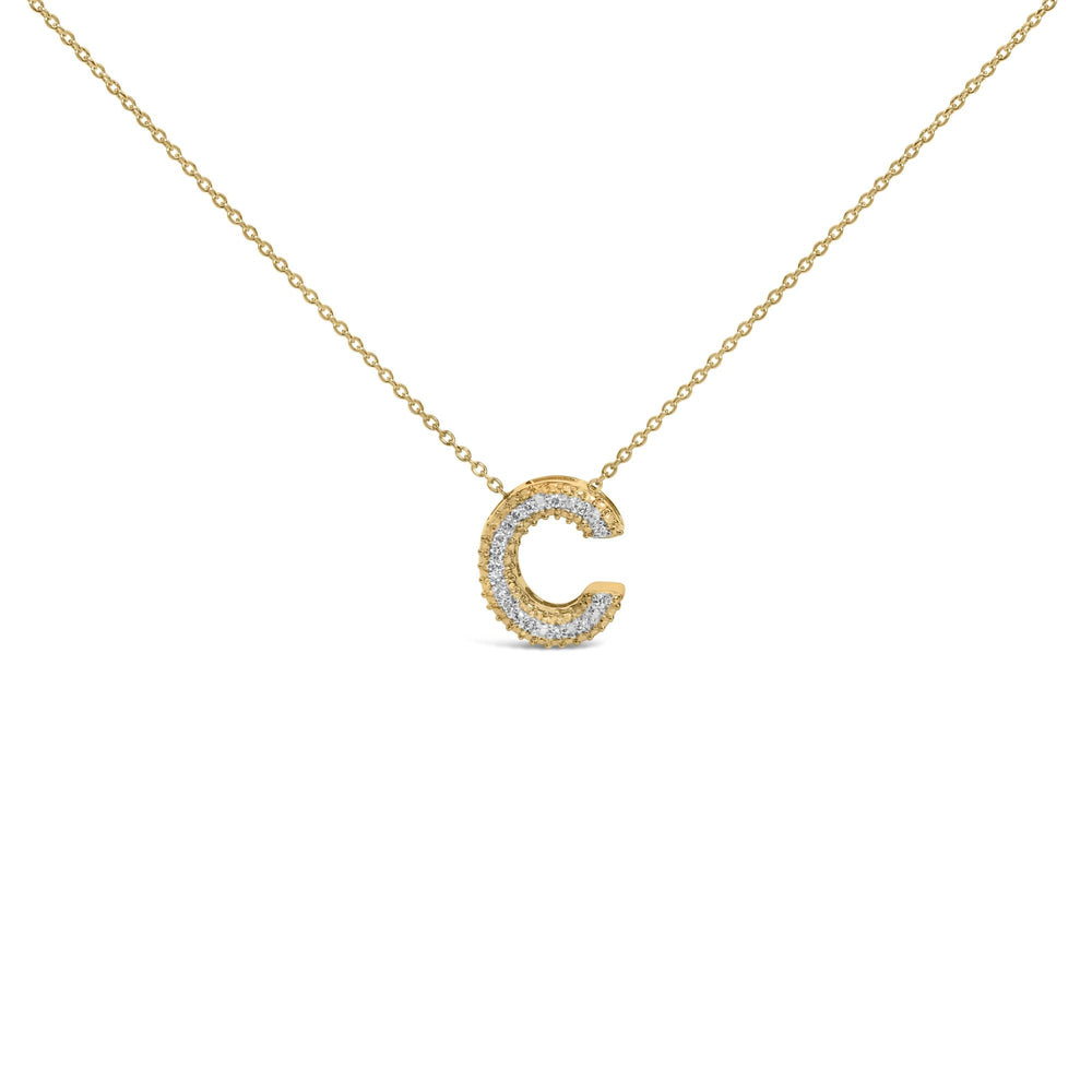 Yellow Gold Vermeil .925 Sterling Silver Diamond Accent "A-Z" Initial Bubble Pendant Necklace