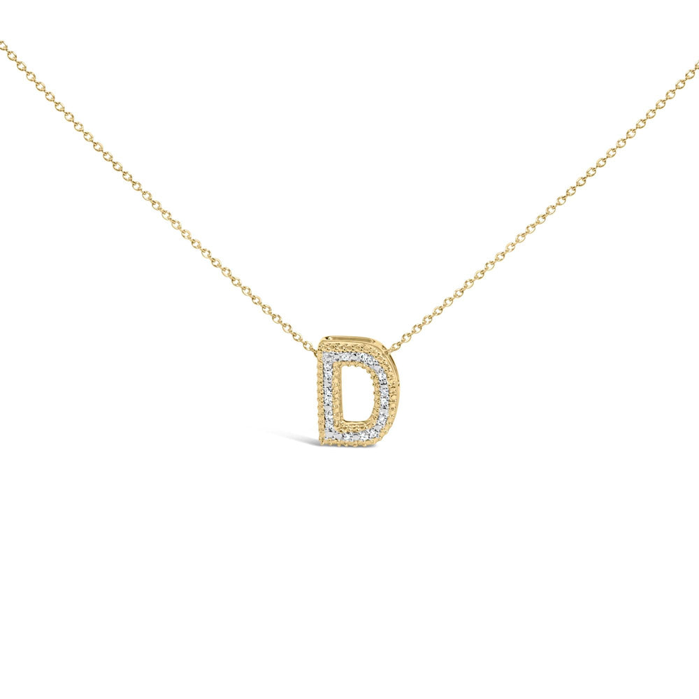 Yellow Gold Vermeil .925 Sterling Silver Diamond Accent "A-Z" Initial Bubble Pendant Necklace
