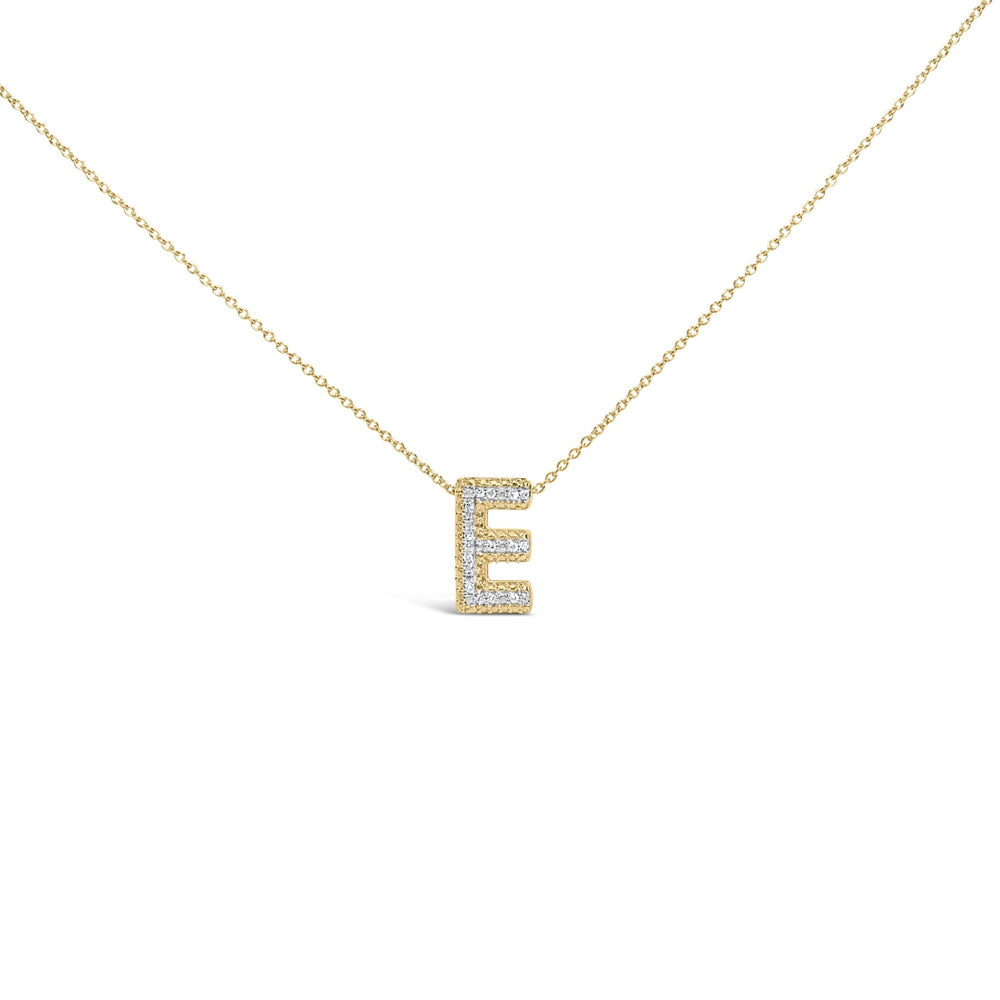 Yellow Gold Vermeil .925 Sterling Silver Diamond Accent "A-Z" Initial Bubble Pendant Necklace