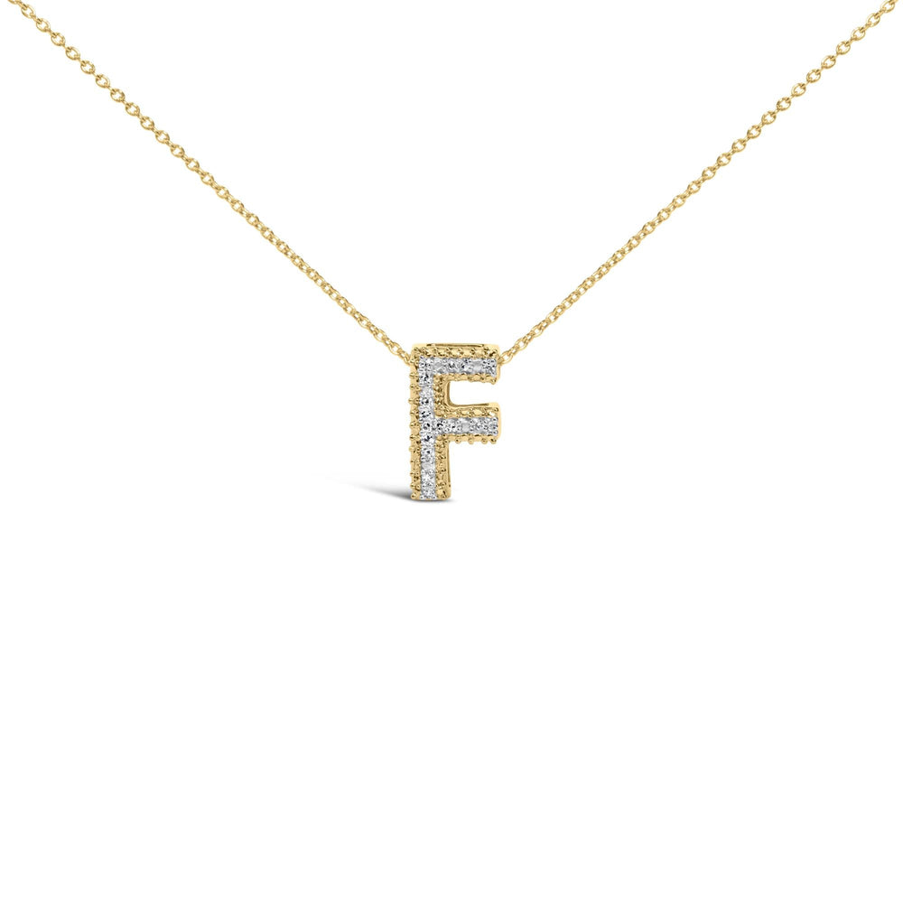 Yellow Gold Vermeil .925 Sterling Silver Diamond Accent "A-Z" Initial Bubble Pendant Necklace