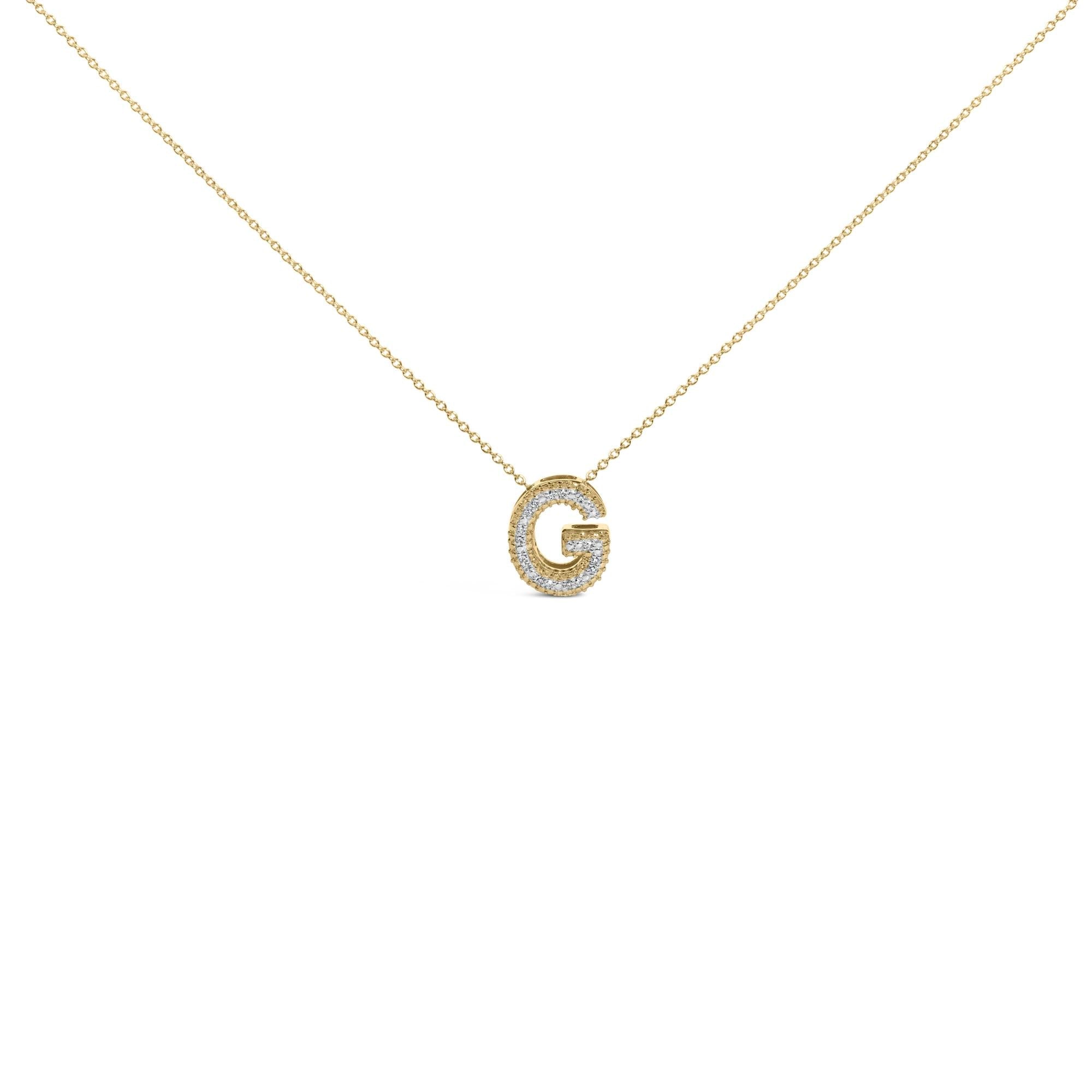 Yellow Gold Vermeil .925 Sterling Silver Diamond Accent "A-Z" Initial Bubble Pendant Necklace