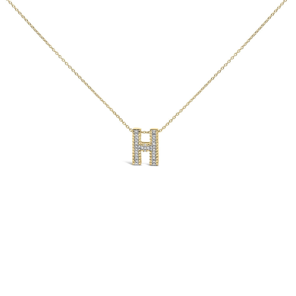 Yellow Gold Vermeil .925 Sterling Silver Diamond Accent "A-Z" Initial Bubble Pendant Necklace