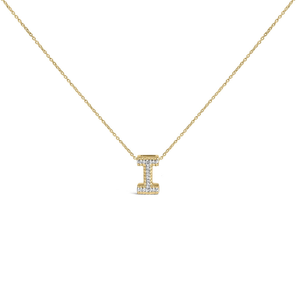 Yellow Gold Vermeil .925 Sterling Silver Diamond Accent "A-Z" Initial Bubble Pendant Necklace