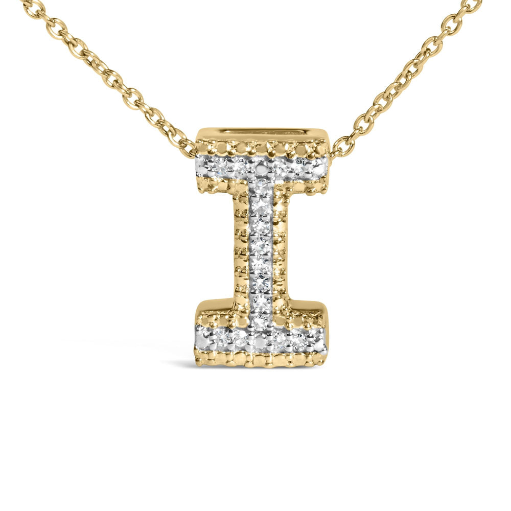 Yellow Gold Vermeil .925 Sterling Silver Diamond Accent "A-Z" Initial Bubble Pendant Necklace