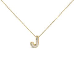 Yellow Gold Vermeil .925 Sterling Silver Diamond Accent "A-Z" Initial Bubble Pendant Necklace