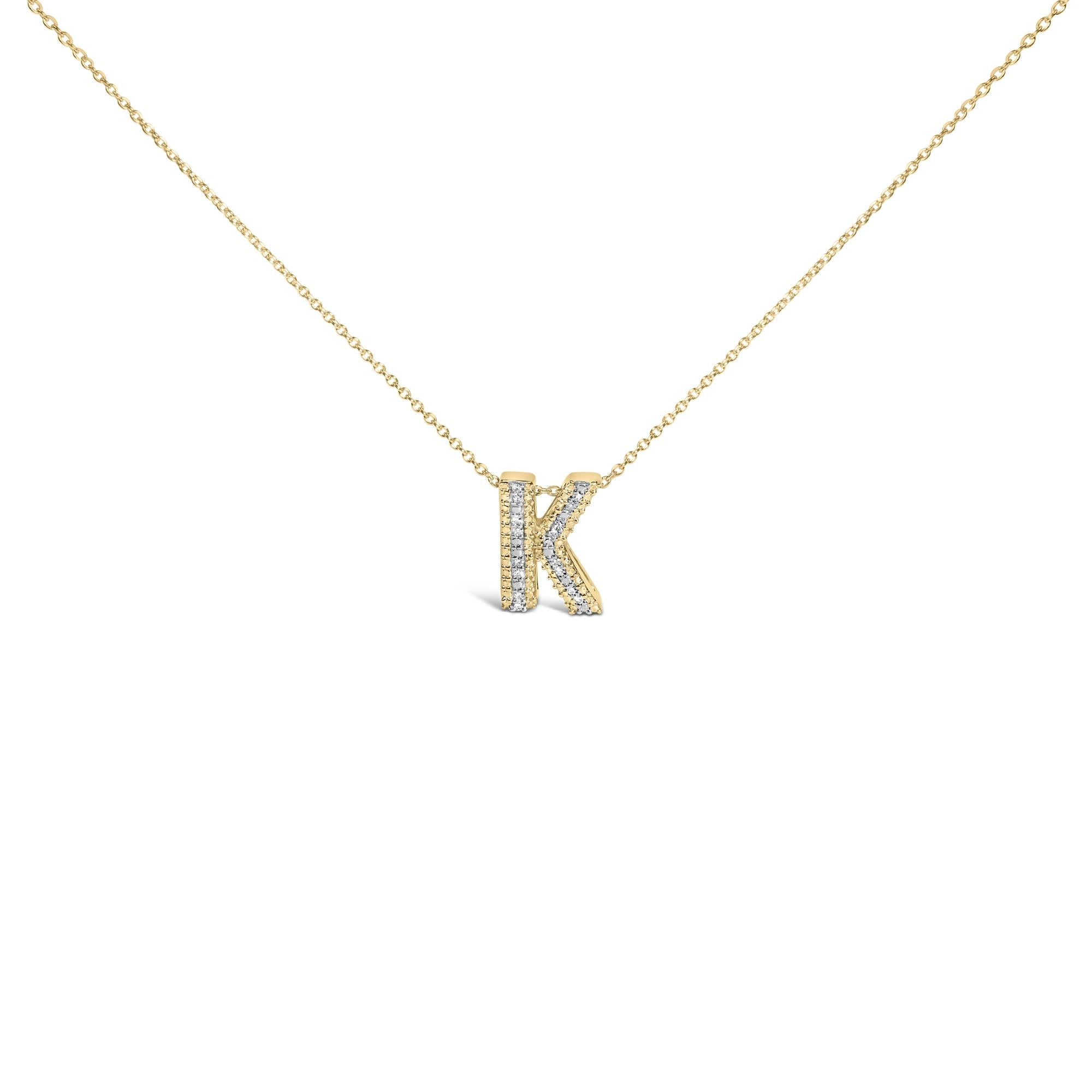Yellow Gold Vermeil .925 Sterling Silver Diamond Accent "A-Z" Initial Bubble Pendant Necklace