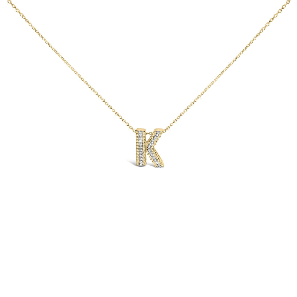 Yellow Gold Vermeil .925 Sterling Silver Diamond Accent "A-Z" Initial Bubble Pendant Necklace