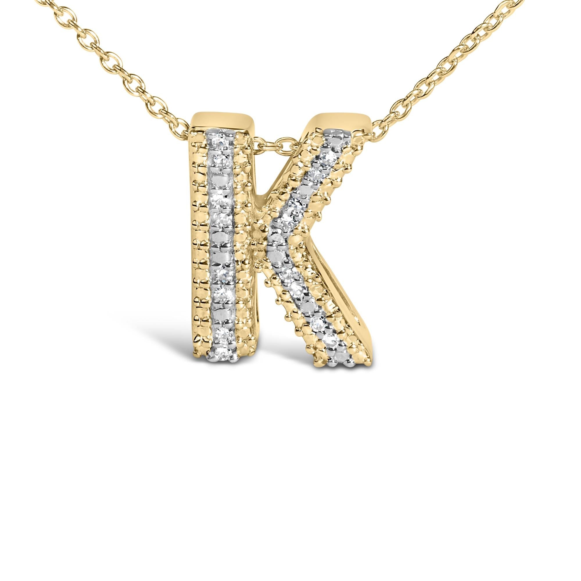 Yellow Gold Vermeil .925 Sterling Silver Diamond Accent "A-Z" Initial Bubble Pendant Necklace