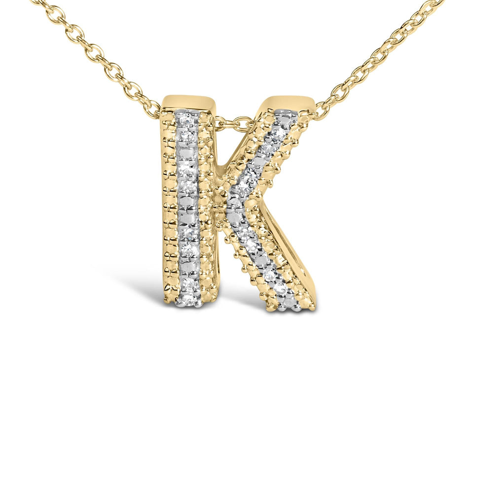 Yellow Gold Vermeil .925 Sterling Silver Diamond Accent "A-Z" Initial Bubble Pendant Necklace