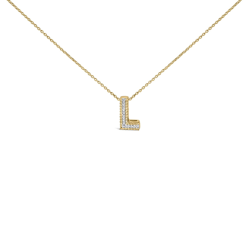 Yellow Gold Vermeil .925 Sterling Silver Diamond Accent "A-Z" Initial Bubble Pendant Necklace