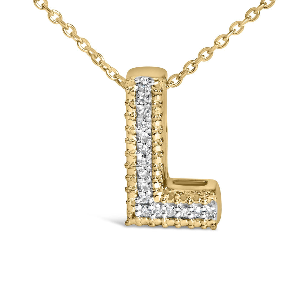 Yellow Gold Vermeil .925 Sterling Silver Diamond Accent "A-Z" Initial Bubble Pendant Necklace