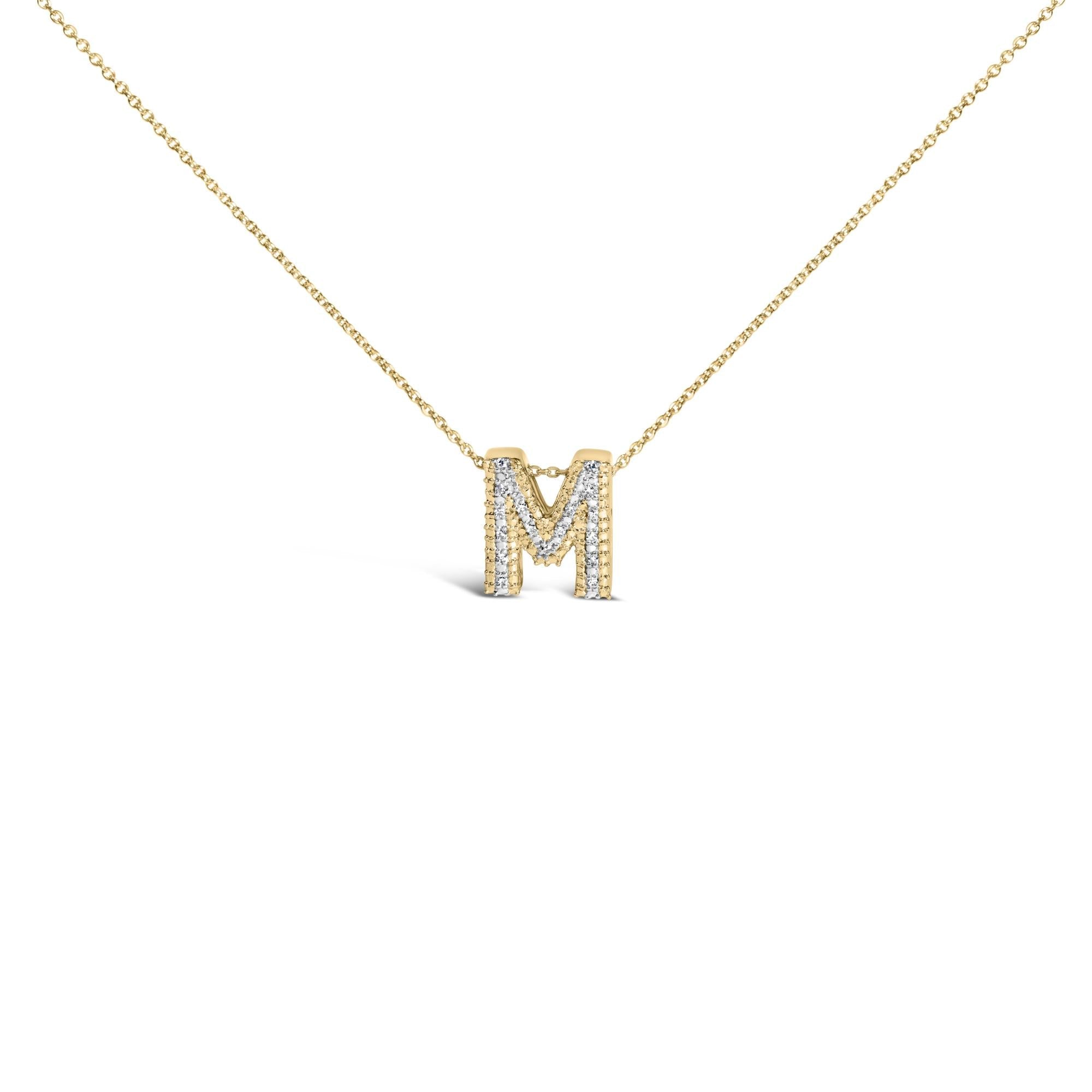 Yellow Gold Vermeil .925 Sterling Silver Diamond Accent "A-Z" Initial Bubble Pendant Necklace