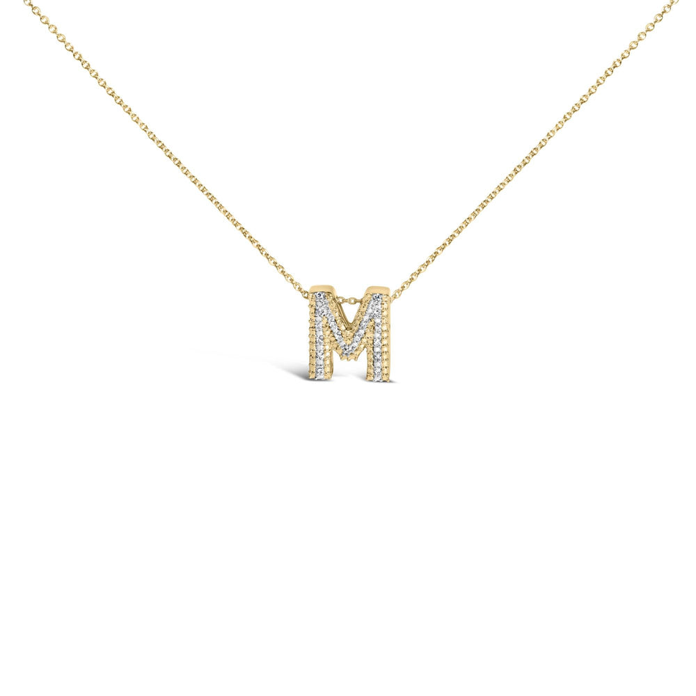 Yellow Gold Vermeil .925 Sterling Silver Diamond Accent "A-Z" Initial Bubble Pendant Necklace