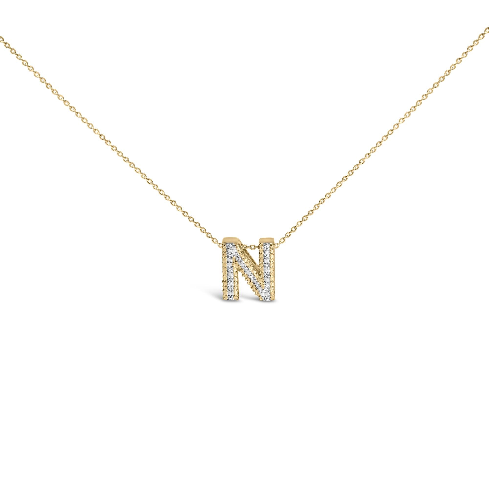 Yellow Gold Vermeil .925 Sterling Silver Diamond Accent "A-Z" Initial Bubble Pendant Necklace