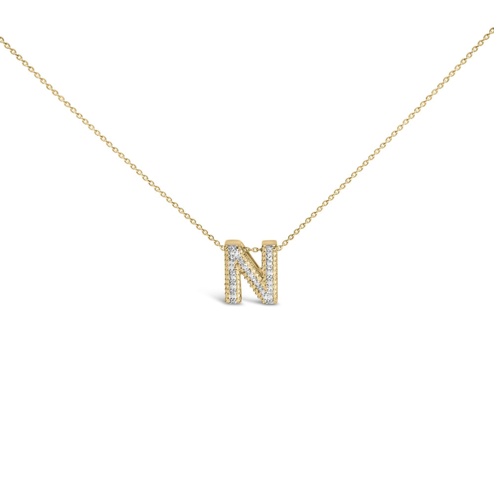 Yellow Gold Vermeil .925 Sterling Silver Diamond Accent "A-Z" Initial Bubble Pendant Necklace