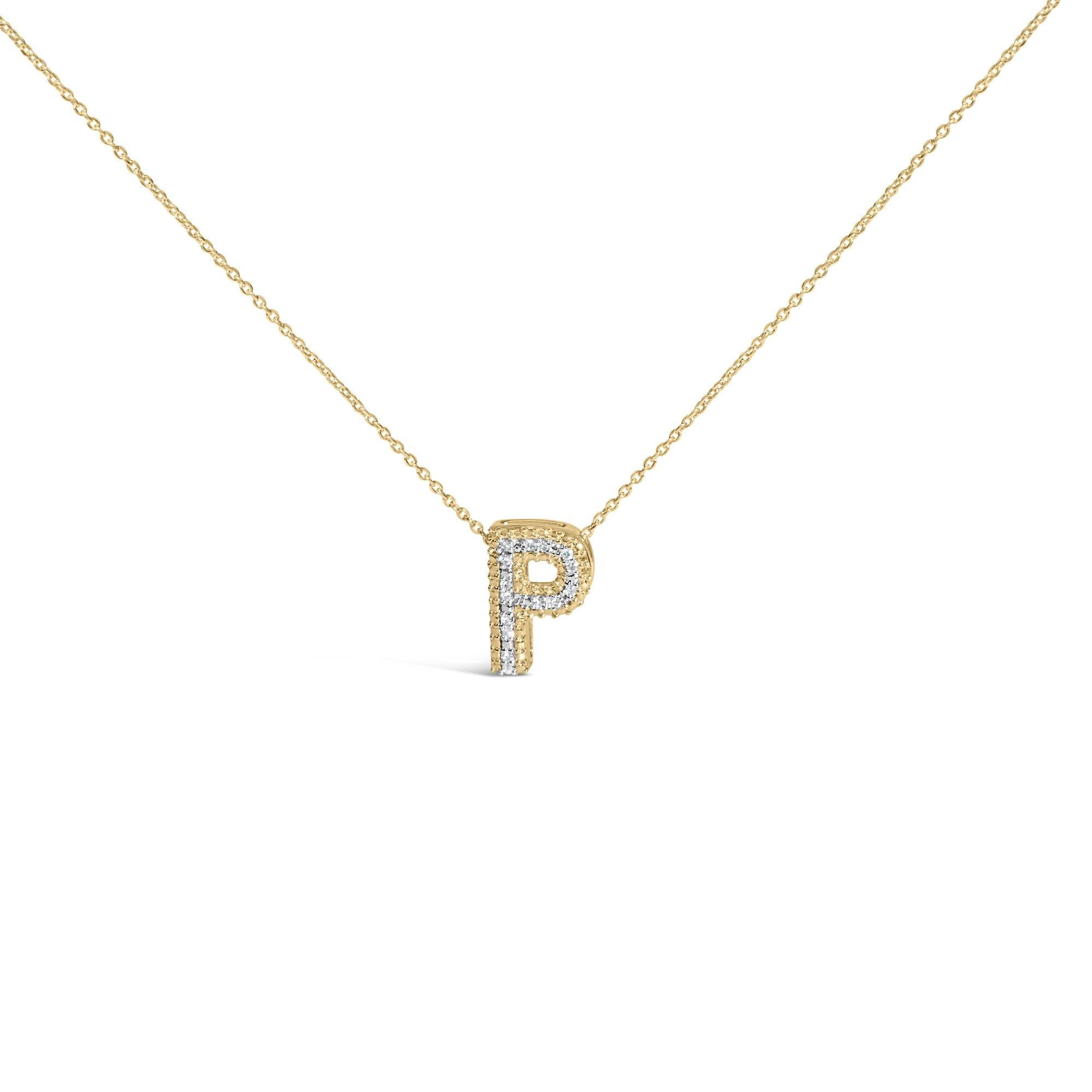 Yellow Gold Vermeil .925 Sterling Silver Diamond Accent "A-Z" Initial Bubble Pendant Necklace