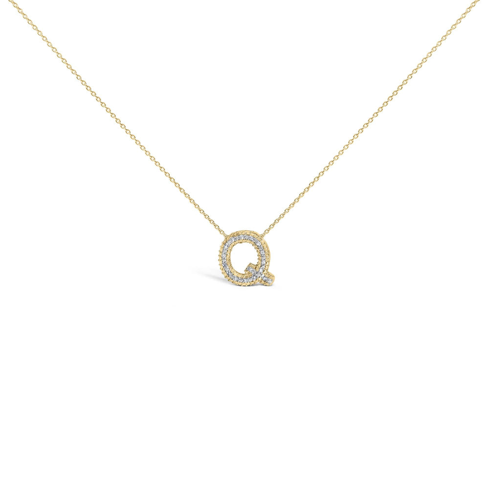 Yellow Gold Vermeil .925 Sterling Silver Diamond Accent "A-Z" Initial Bubble Pendant Necklace