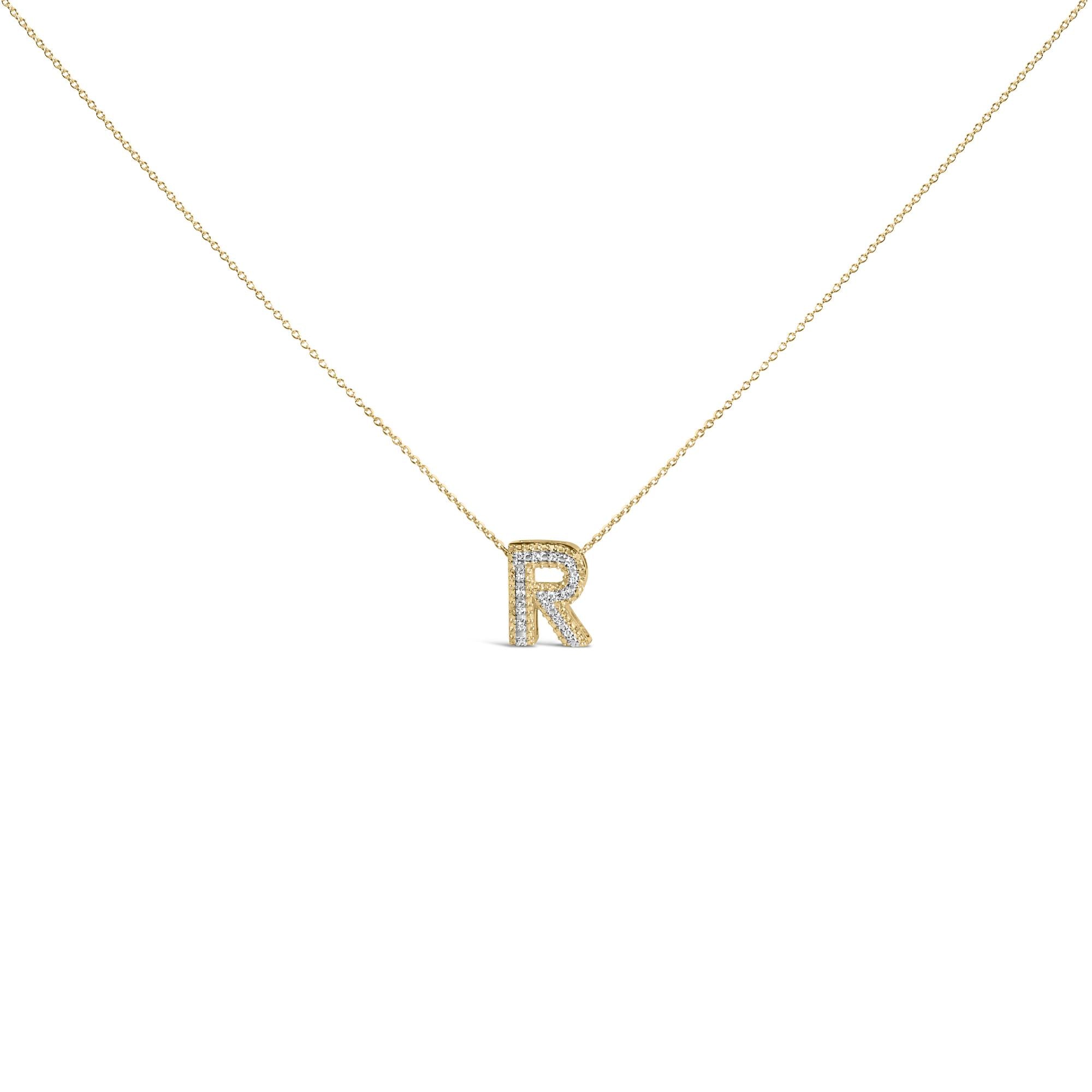 Yellow Gold Vermeil .925 Sterling Silver Diamond Accent "A-Z" Initial Bubble Pendant Necklace