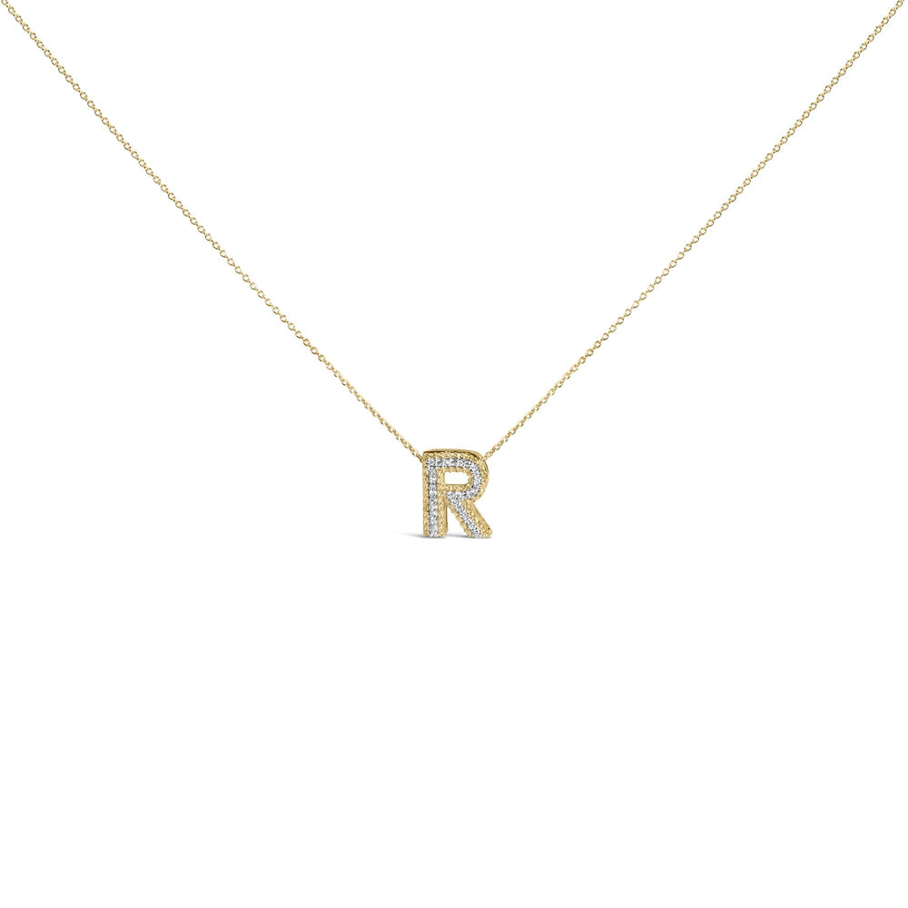 Yellow Gold Vermeil .925 Sterling Silver Diamond Accent "A-Z" Initial Bubble Pendant Necklace