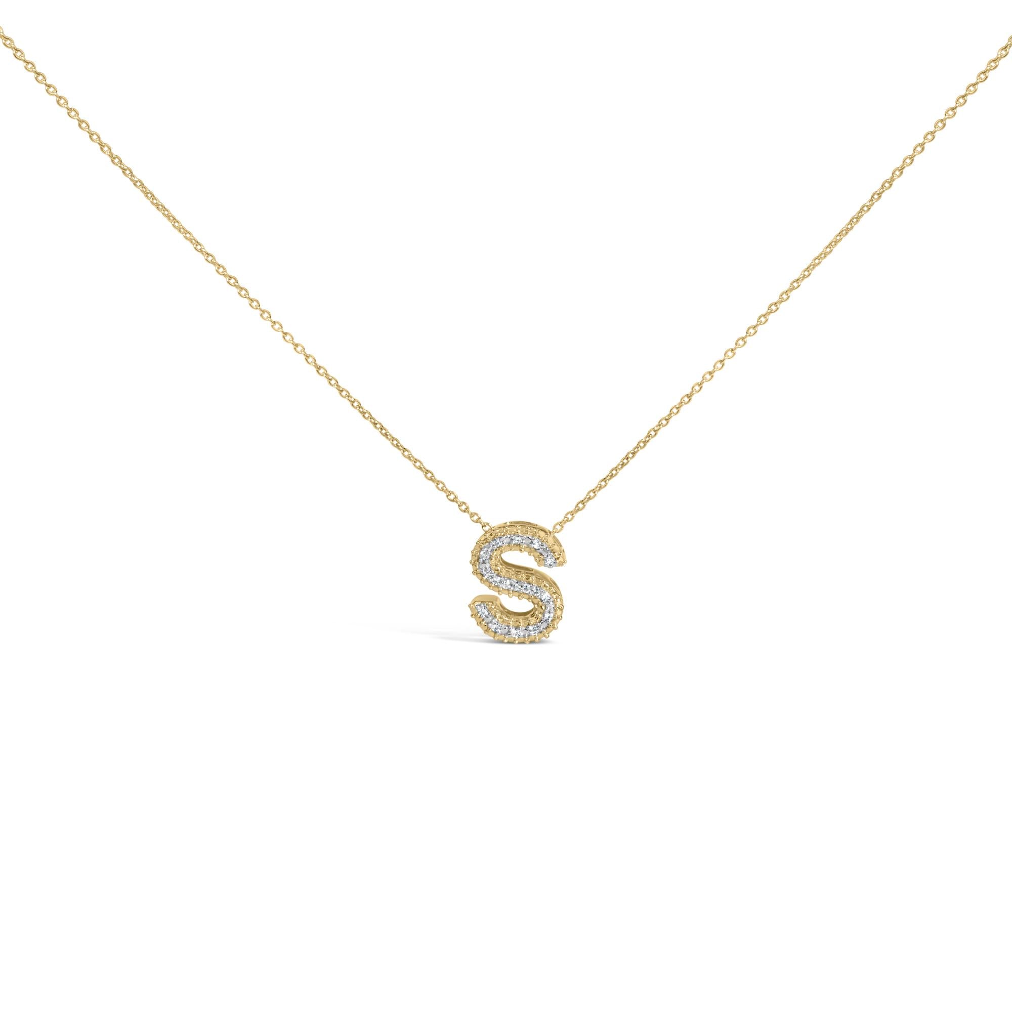 Yellow Gold Vermeil .925 Sterling Silver Diamond Accent "A-Z" Initial Bubble Pendant Necklace