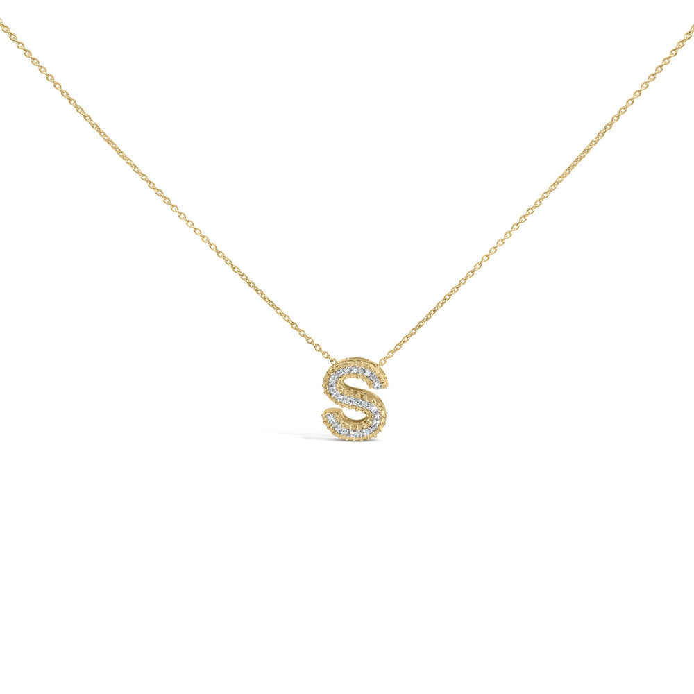 Yellow Gold Vermeil .925 Sterling Silver Diamond Accent "A-Z" Initial Bubble Pendant Necklace