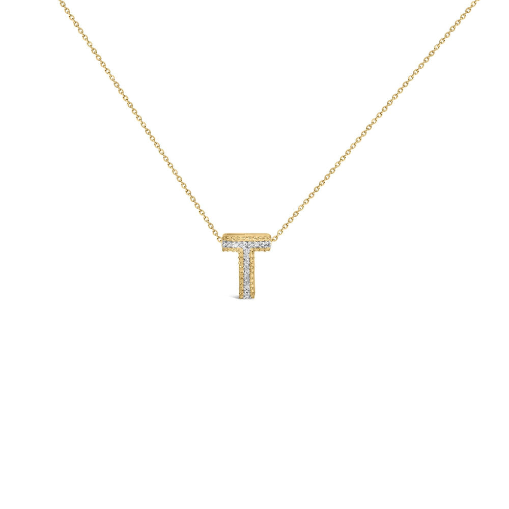 Yellow Gold Vermeil .925 Sterling Silver Diamond Accent "A-Z" Initial Bubble Pendant Necklace