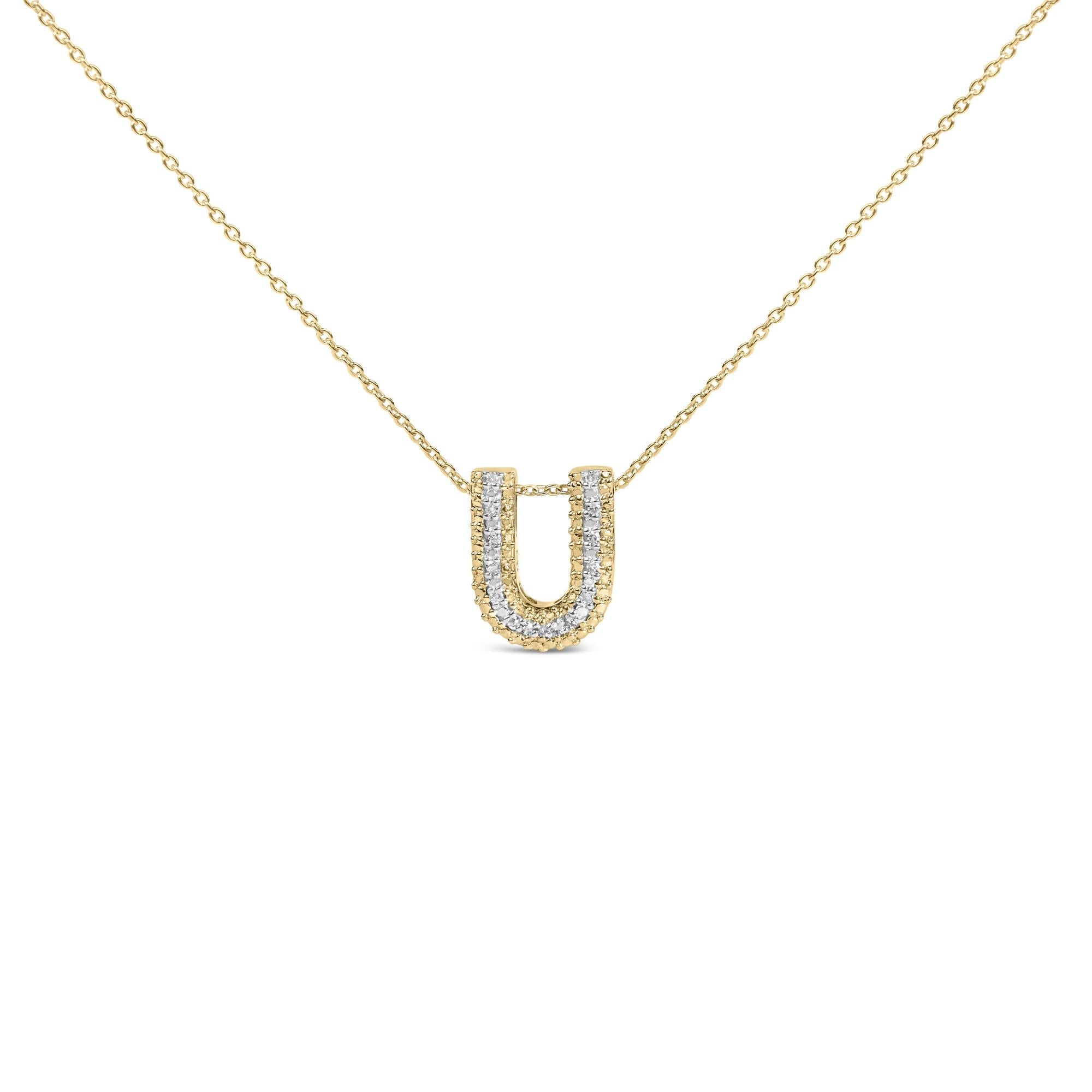 Yellow Gold Vermeil .925 Sterling Silver Diamond Accent "A-Z" Initial Bubble Pendant Necklace
