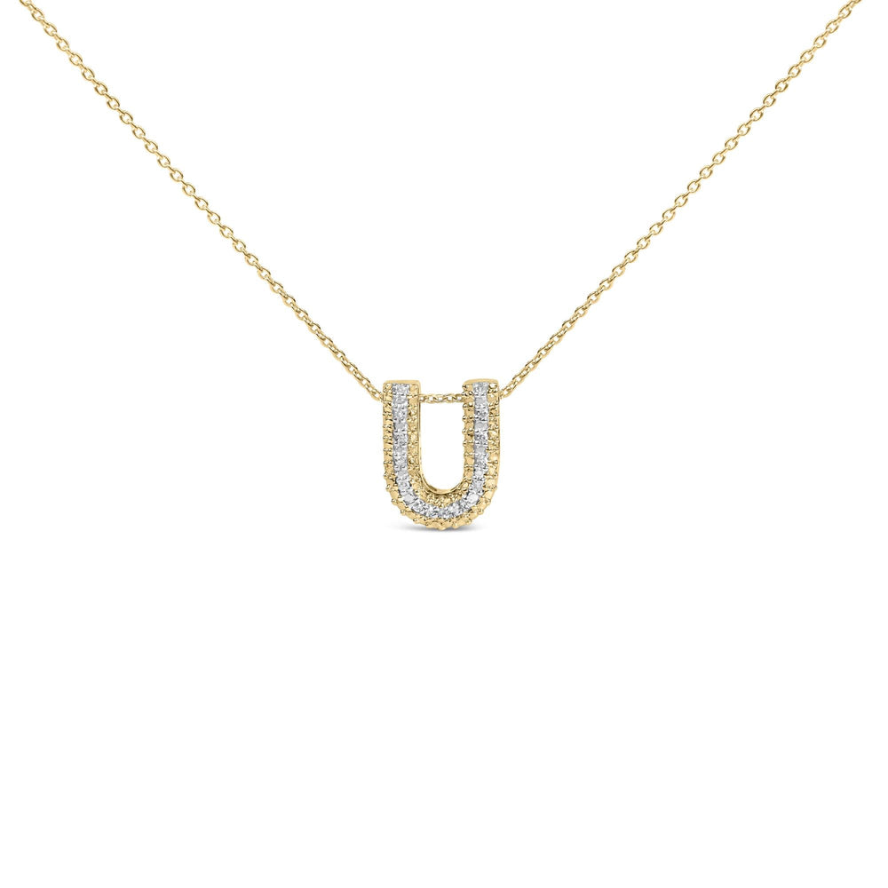 Yellow Gold Vermeil .925 Sterling Silver Diamond Accent "A-Z" Initial Bubble Pendant Necklace