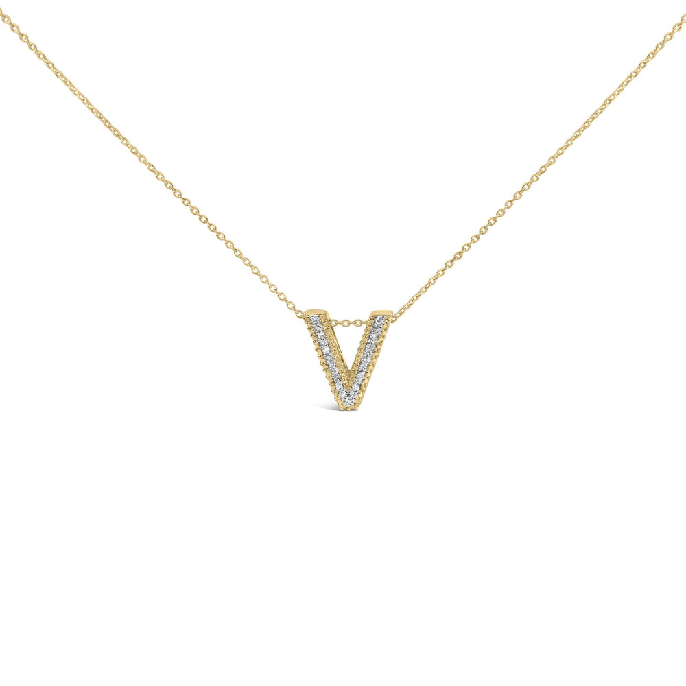 Yellow Gold Vermeil .925 Sterling Silver Diamond Accent "A-Z" Initial Bubble Pendant Necklace