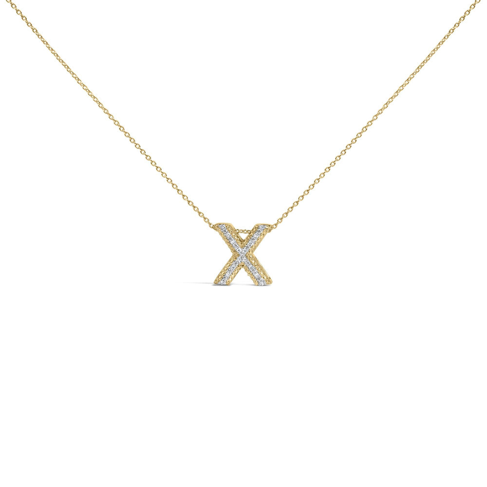 Yellow Gold Vermeil .925 Sterling Silver Diamond Accent "A-Z" Initial Bubble Pendant Necklace
