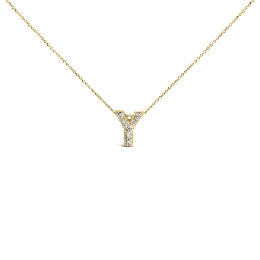 Yellow Gold Vermeil .925 Sterling Silver Diamond Accent "A-Z" Initial Bubble Pendant Necklace