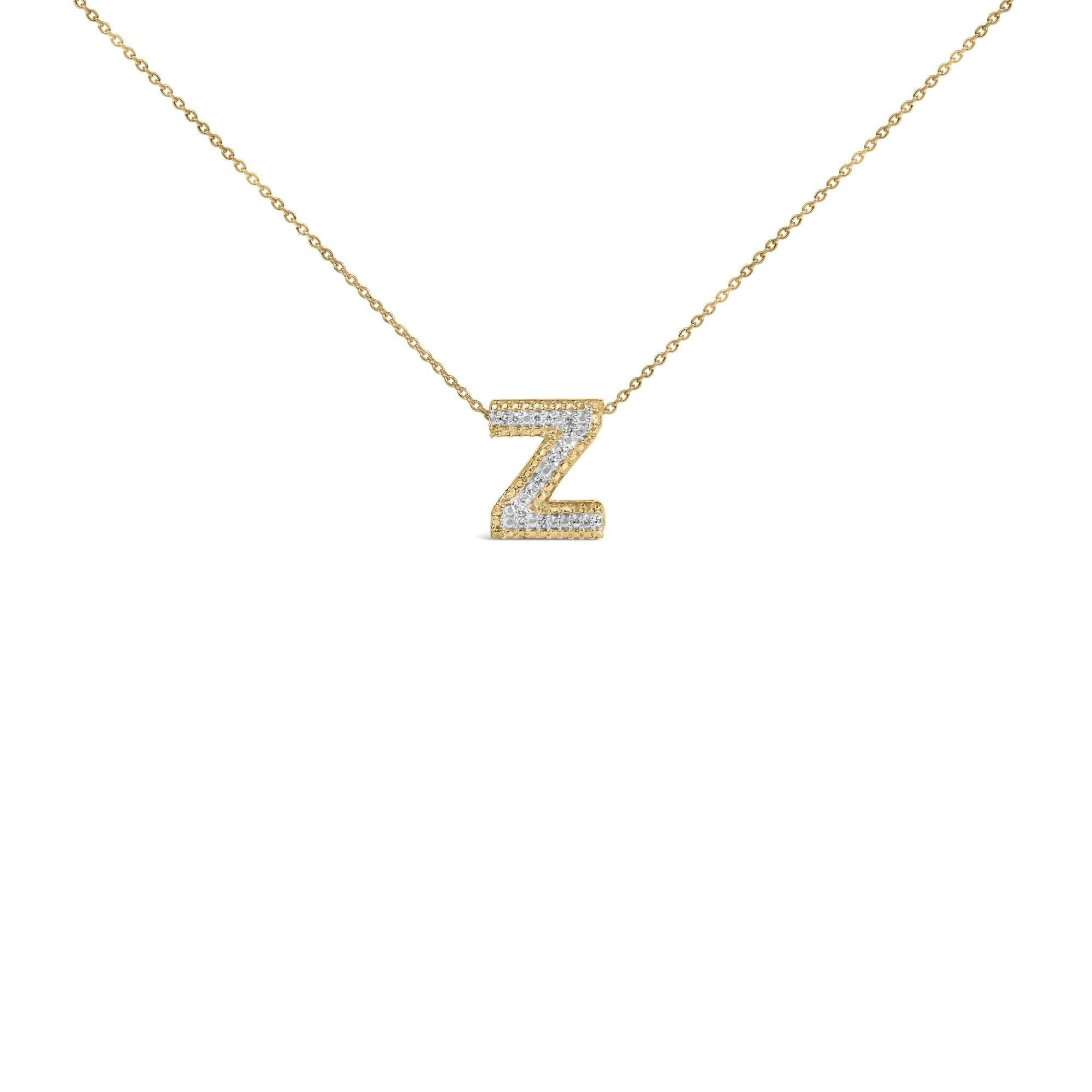 Yellow Gold Vermeil .925 Sterling Silver Diamond Accent "A-Z" Initial Bubble Pendant Necklace