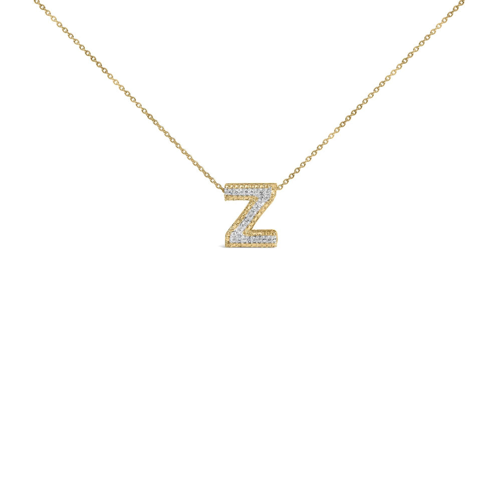Yellow Gold Vermeil .925 Sterling Silver Diamond Accent "A-Z" Initial Bubble Pendant Necklace