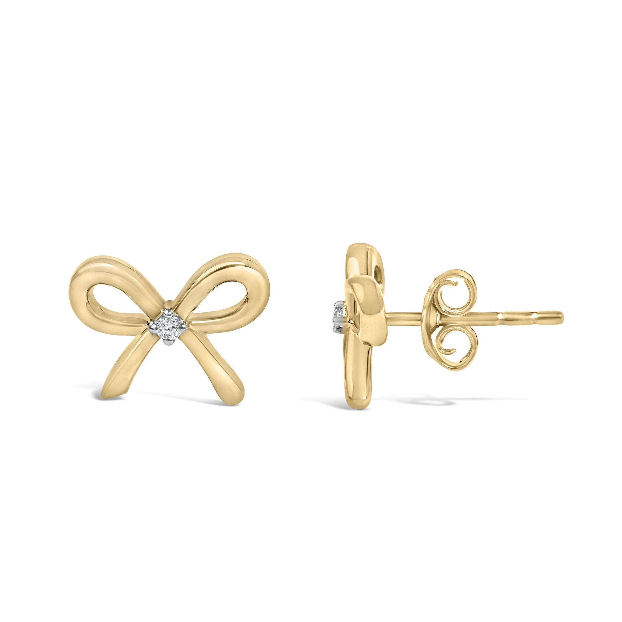 Gold Vermeil Diamond Accent Bow Earring