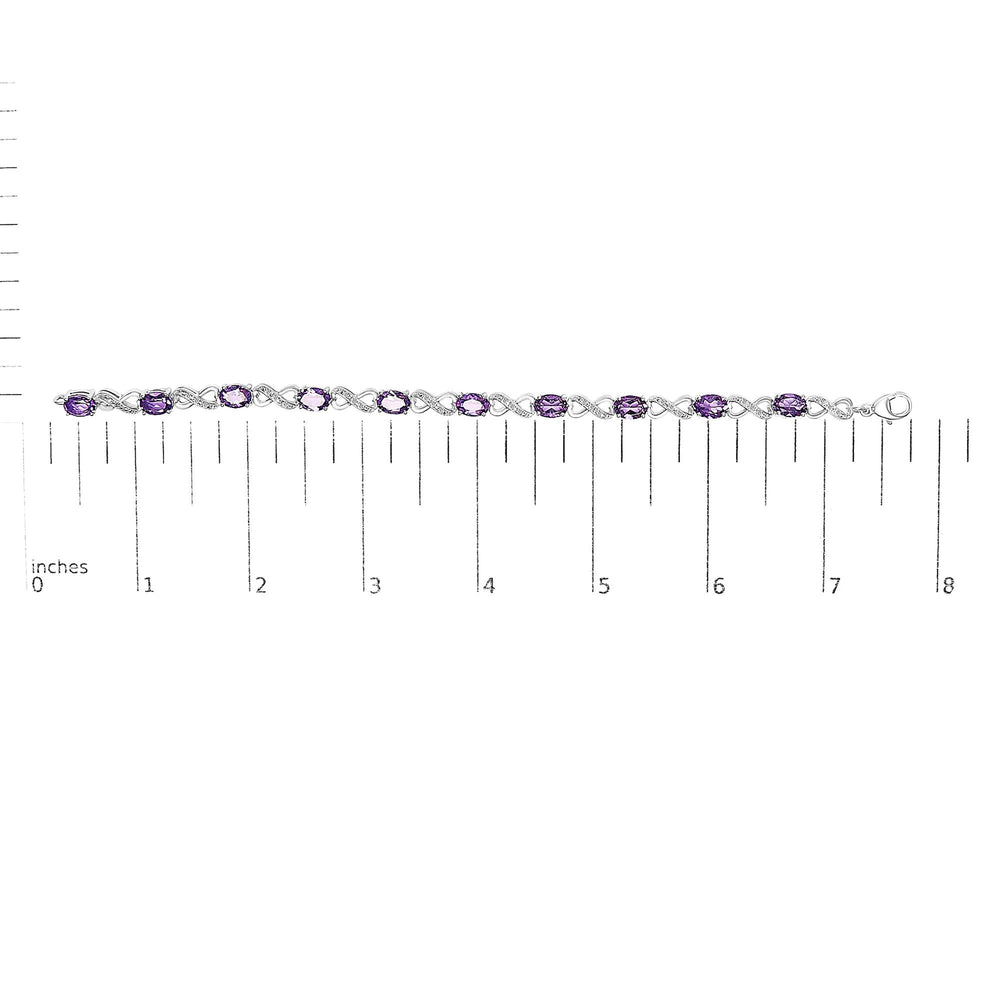 .925 Sterling Silver Oval Purple Amethyst and Diamond Infinity Link Bracelet (I-J Color, I1-I2 Clarity) - 7" Inches