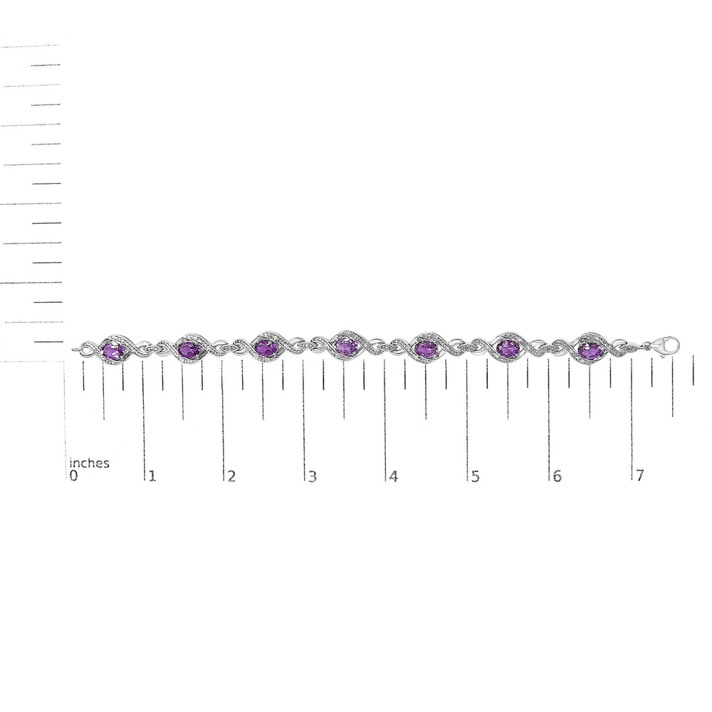 .925 Sterling Silver 1/10 Cttw Natural Round Diamond and 7X5MM Oval Amethyst Cross Tennis Bracelet (I-J Color, I1-I2 Clarity) - 7"