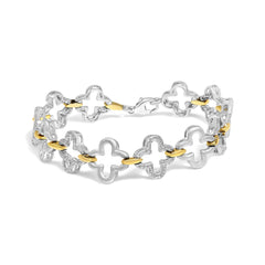 .925 Two-tone Sterling Silver 1/10 Cttw Natural Round Diamond Fashion Tennis Bracelet (I-J Color, I1-I2 Clarity) - 7"